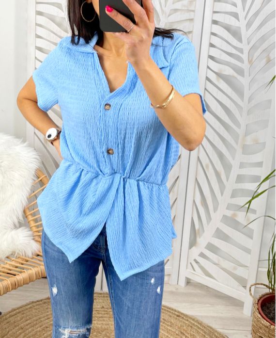 BLOUSE WITH BUTTONS PE221 AZURE BLUE