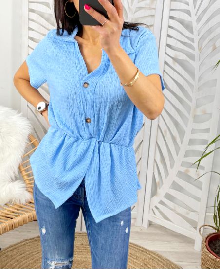 BLOUSE WITH BUTTONS PE221 AZURE BLUE