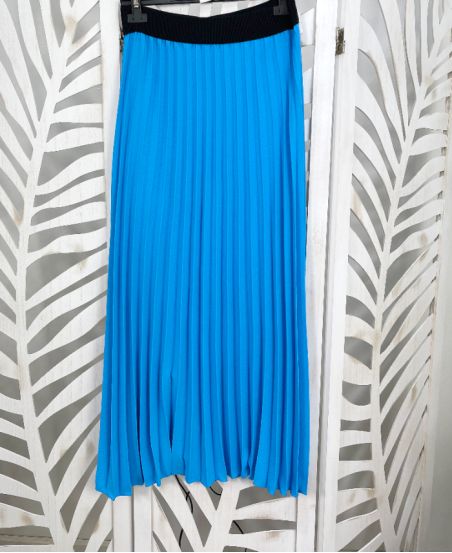 LONG PLEATED SKIRT PE537 BLUE