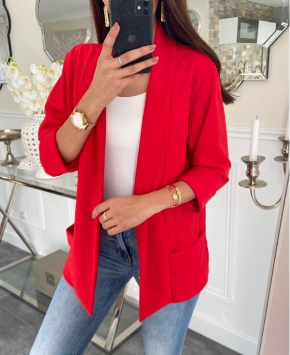 VESTE BLAZER 2 POCHES PE586 ROUGE