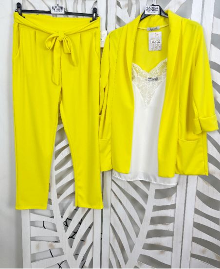 PANTALON 2 POCHES AVEC LIEN PE607 JAUNE