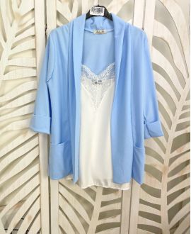 VESTE BLAZER 2 POCHES PE586 BLEU CIEL
