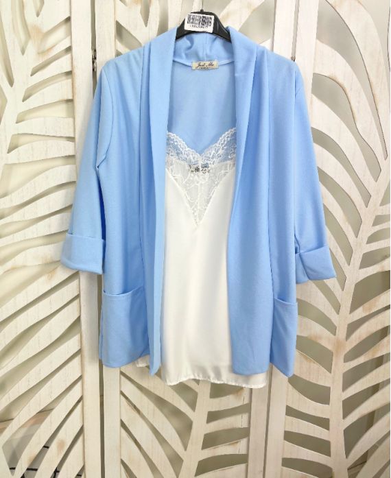 VESTE BLAZER 2 POCHES PE586 BLEU CIEL
