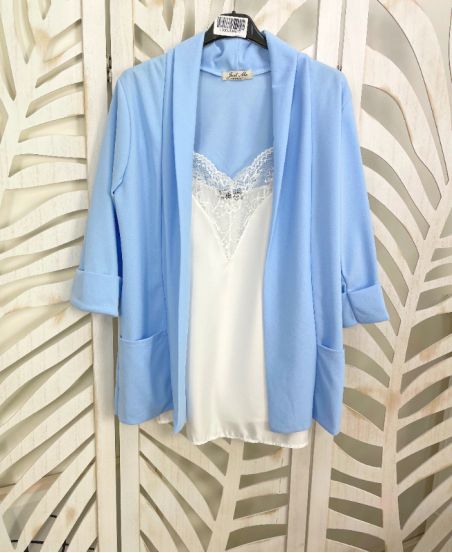 VESTE BLAZER 2 POCHES PE586 BLEU CIEL
