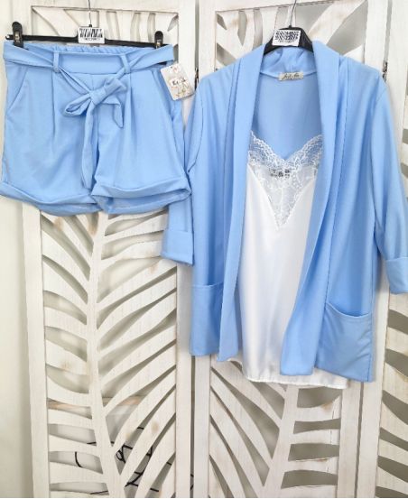 SHORT 2 POCHES AVEC LIEN PE595 BLEU CIEL