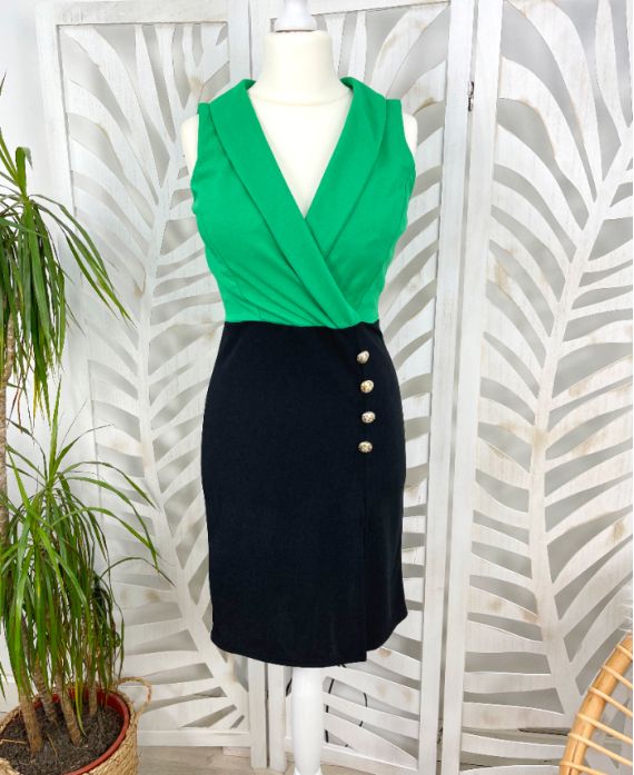 BUTTON DRESS PE385 GREEN