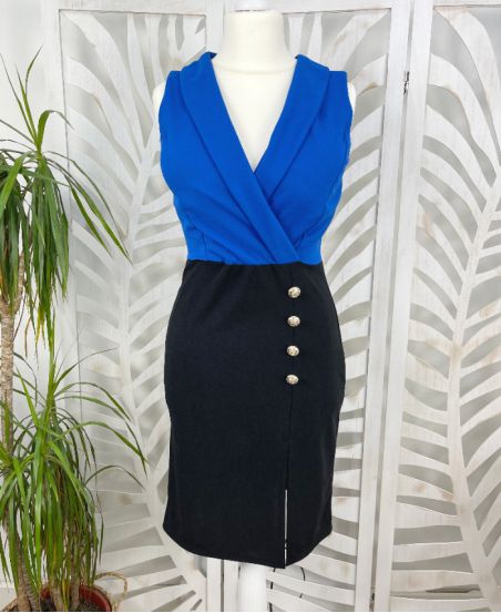 BUTTON DRESS PE385 ROYAL BLUE