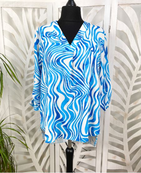 CURVY COLLECTION BLOUSE PRINTED PE331 ROYAL BLUE