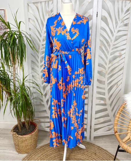 VESTIDO PLISADO LARGO SATINADO PE626 ROYAL BLUE