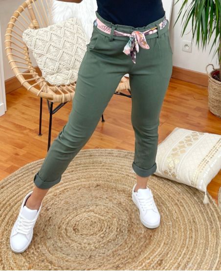 PANTALON TISSUS EXTENSIBLE 2 POCHES AVEC LIEN PE665 VERT MILITAIRE