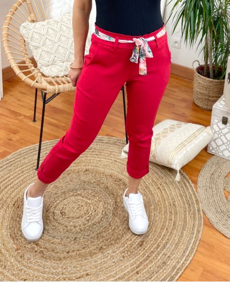 PANTALON TISSUS EXTENSIBLE 2 POCHES AVEC LIEN PE665 ROUGE