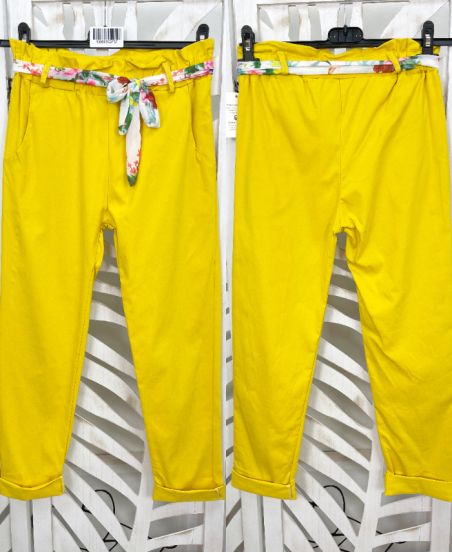 PANTALON TISSUS EXTENSIBLE 2 POCHES AVEC LIEN PE665 JAUNE