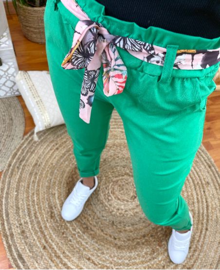 PANTALON TISSUS EXTENSIBLE 2 POCHES AVEC LIEN PE665 VERT EMERAUDE