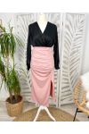 LONG PLEAT SKIRT SLIT STRETCH FABRIC PE407 PINK