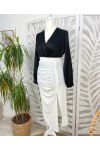 LONG PLEAT SKIRT SLIT STRETCH FABRIC PE433 WHITE