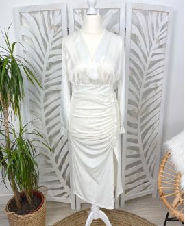 GONNA A PIEGHE LUNGA SPACCHI TESSUTO ELASTICIZZATO PE433 BIANCO