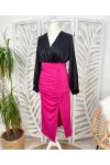 FALDA PLISADA LARGA SLIT STRETCH TELA PE433 FUSHIA