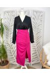 FALDA PLISADA LARGA SLIT STRETCH TELA PE433 FUSHIA