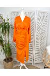 LONG PLEAT SKIRT SLIT STRETCH FABRIC PE433 ORANGE