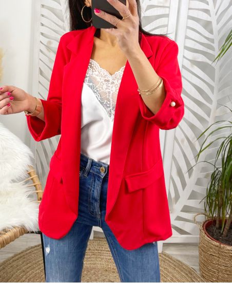 CHAQUETA BLAZER MANGAS PERLA PE643 ROJO
