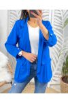 VESTE BLAZER MANCHES PERLE PE643 BLEU ROYAL