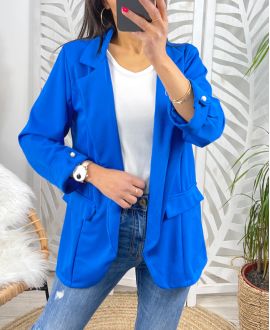 VESTE BLAZER MANCHES PERLE PE643 BLEU ROYAL