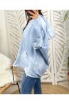 GILET A CAPUCHE COTON OVERSIZE PE669 BLEU CLAIR DELAVE