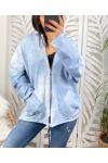 GILET A CAPUCHE COTON OVERSIZE PE669 BLEU CLAIR DELAVE