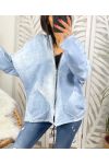 GILET A CAPUCHE COTON OVERSIZE PE669 BLEU CLAIR DELAVE