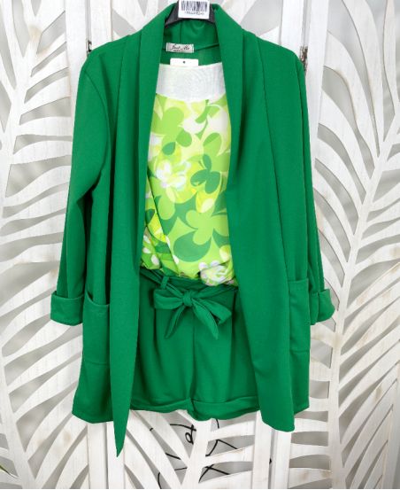 VESTE BLAZER LONGUE 2 POCHES PE621 VERT EMERAUDE