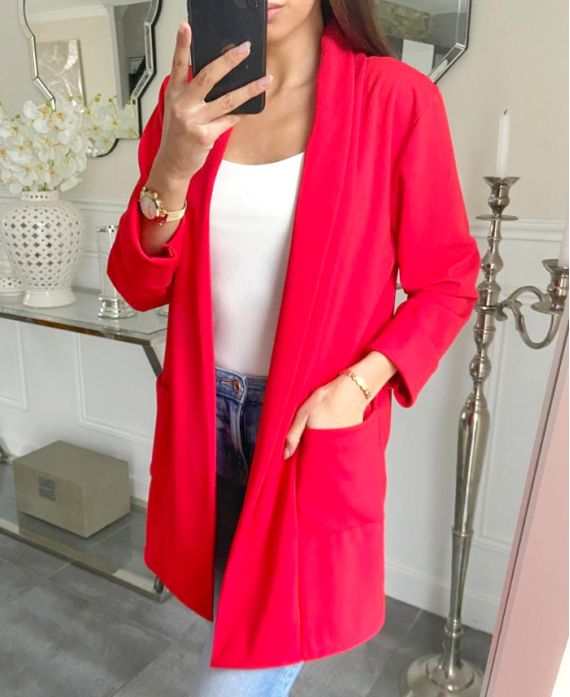 LONG BLAZER JACKET 2 POCKETS PE621 RED