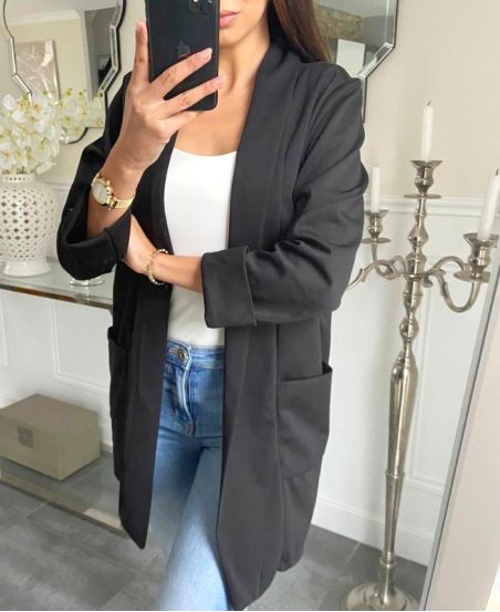 VESTE BLAZER LONGUE 2 POCHES PE621 NOIR