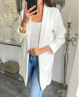 VESTE BLAZER LONGUE 2 POCHES PE621 BLANC
