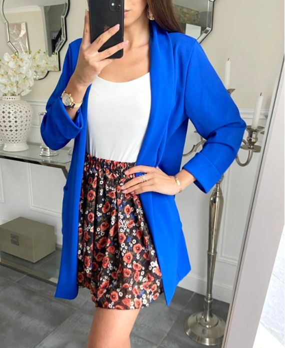 CHAQUETA BLAZER LARGA 2 PLUTCHES PE621 AZUL REAL