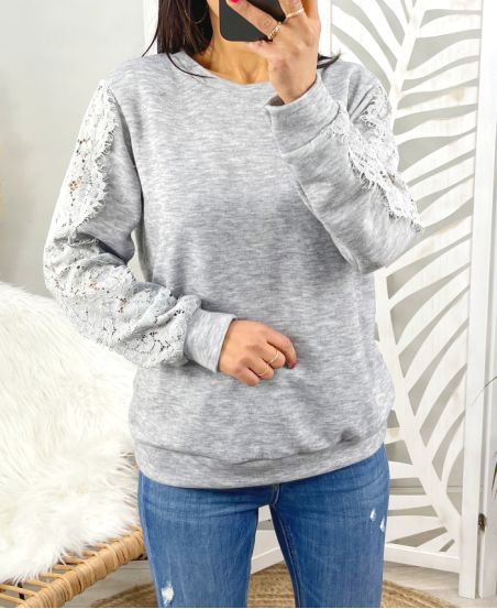 SWEAT MANCHES DENTELLE 12037 GRIS