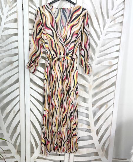 VESTIDO PLISADO LARGO + CINTURÓN PE303 NEGRO