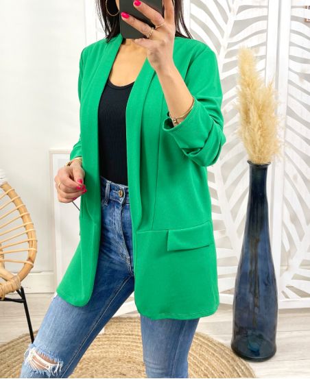 BLAZER JACKET PLEATED SLEEVES PE693 EMERALD GREEN