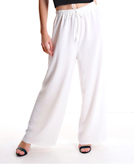 WHITE PE717 FLUID WIDE PANTS