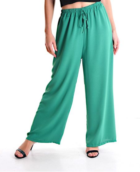 PE717 GREEN FLUID WIDE PANTS
