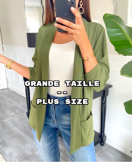 GRANDE TAILLE - VESTE BLAZER 2 POCHES PE803 VERT MILITAIRE