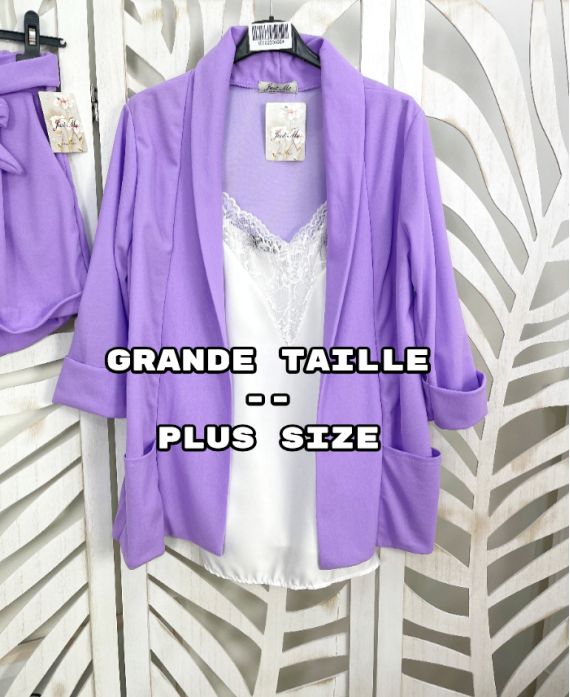 GRANDE TAILLE - VESTE BLAZER 2 POCHES PE803 LILA