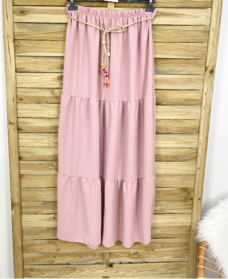 JUPE LONGUE + CEINTURE PE787 ROSE
