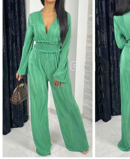 KOMBINACJA BŁYSZCZĄCYCH PLISOWANYCH SPODNI PE815 EMERALD GREEN