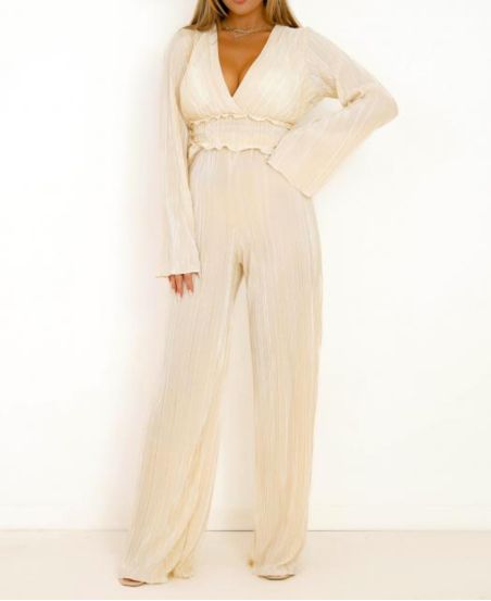 COMBINATION PLEATED PANTS GLOSSY PE815 BEIGE