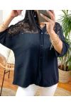 CAMICIA IN PIZZO FLUIDO PE842 NERO