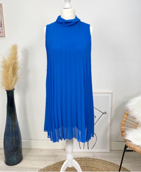PLEATED DRESS EVASEE PE645 ROYAL BLUE