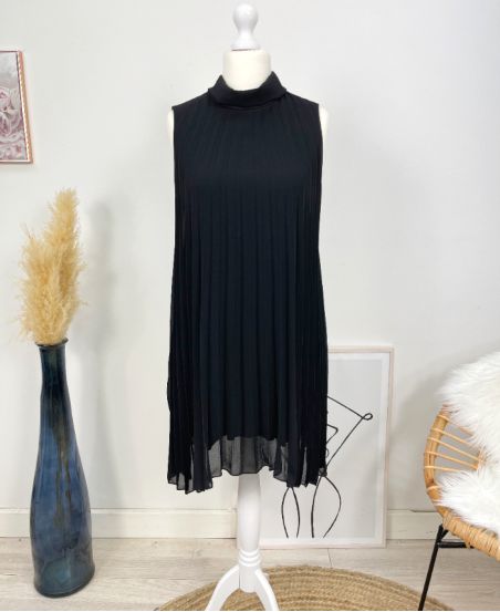 PLEATED DRESS EVASEE PE645 BLACK