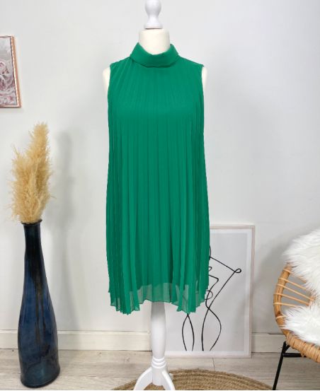 PLEATED DRESS EVASEE PE645 EMERALD GREEN
