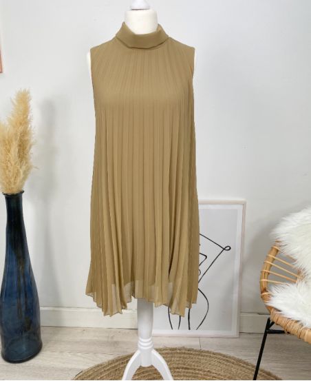 PLEATED DRESS EVASEE PE645 CAMEL