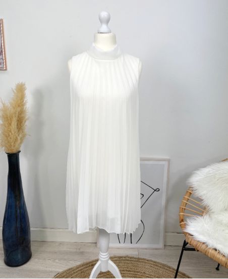 PLEATED DRESS EVASEE PE645 WHITE